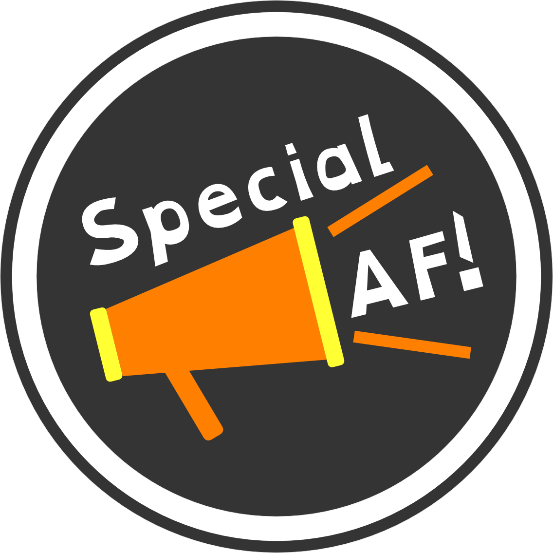 An orange Megaphone with the word 'special' above it, and 'AF!' coming from the mouth of the megaphone.